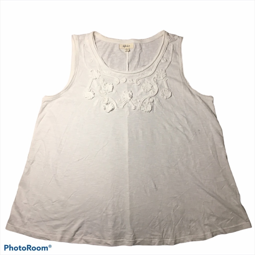 Style & Co White Embroidered Knit Tank Top Plus Size XL Extra Large